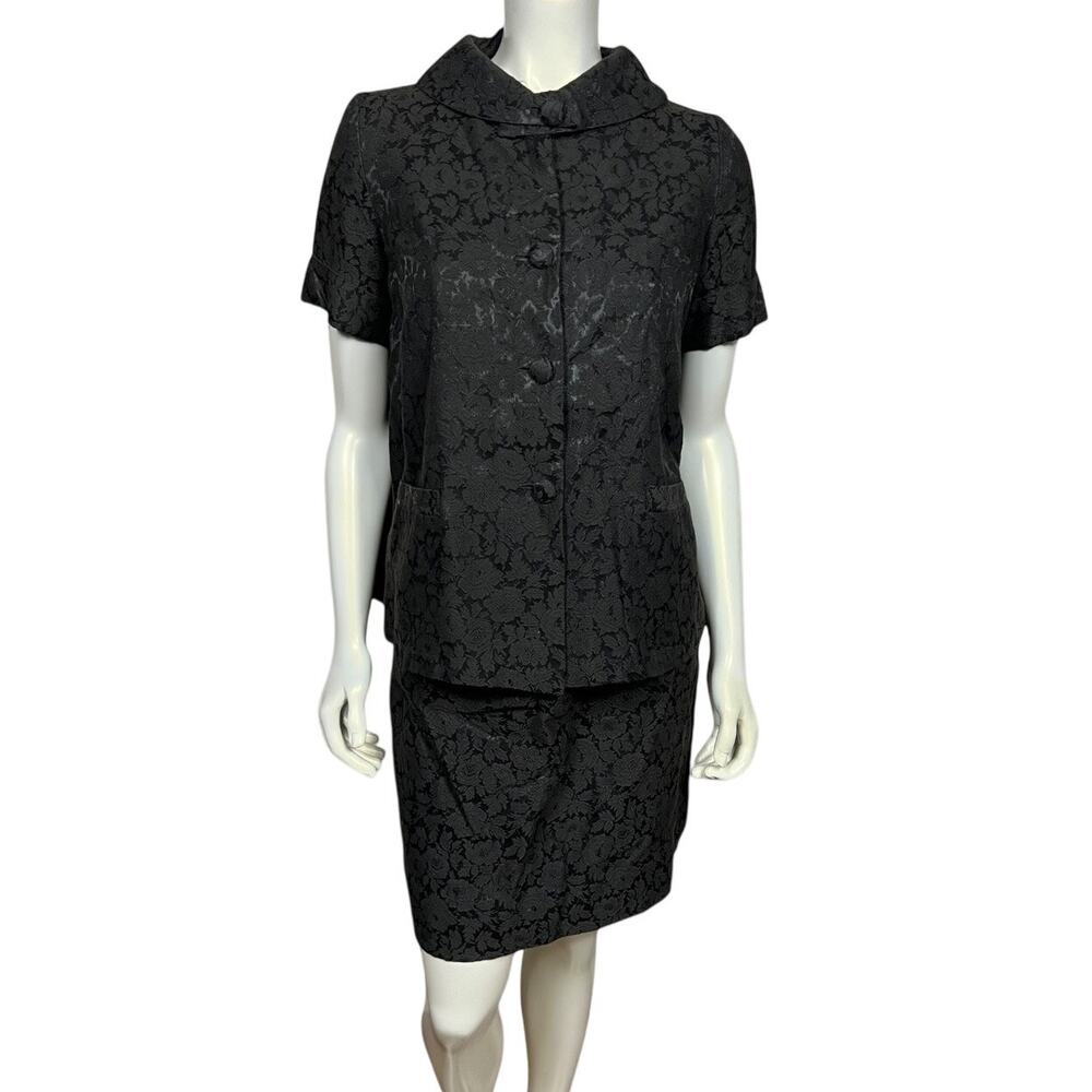 50s Lady in Waiting Black Floral Jacquard Maternity Two Piece Apron Panel sz 10
